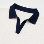 Men's Cable Knit Polo Shirt Contrast Collar Short Sleeve Regular Fit