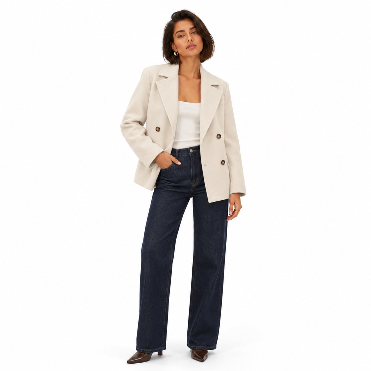 Women's Double-Breasted Jacket Notched Lapels Relaxed Fit