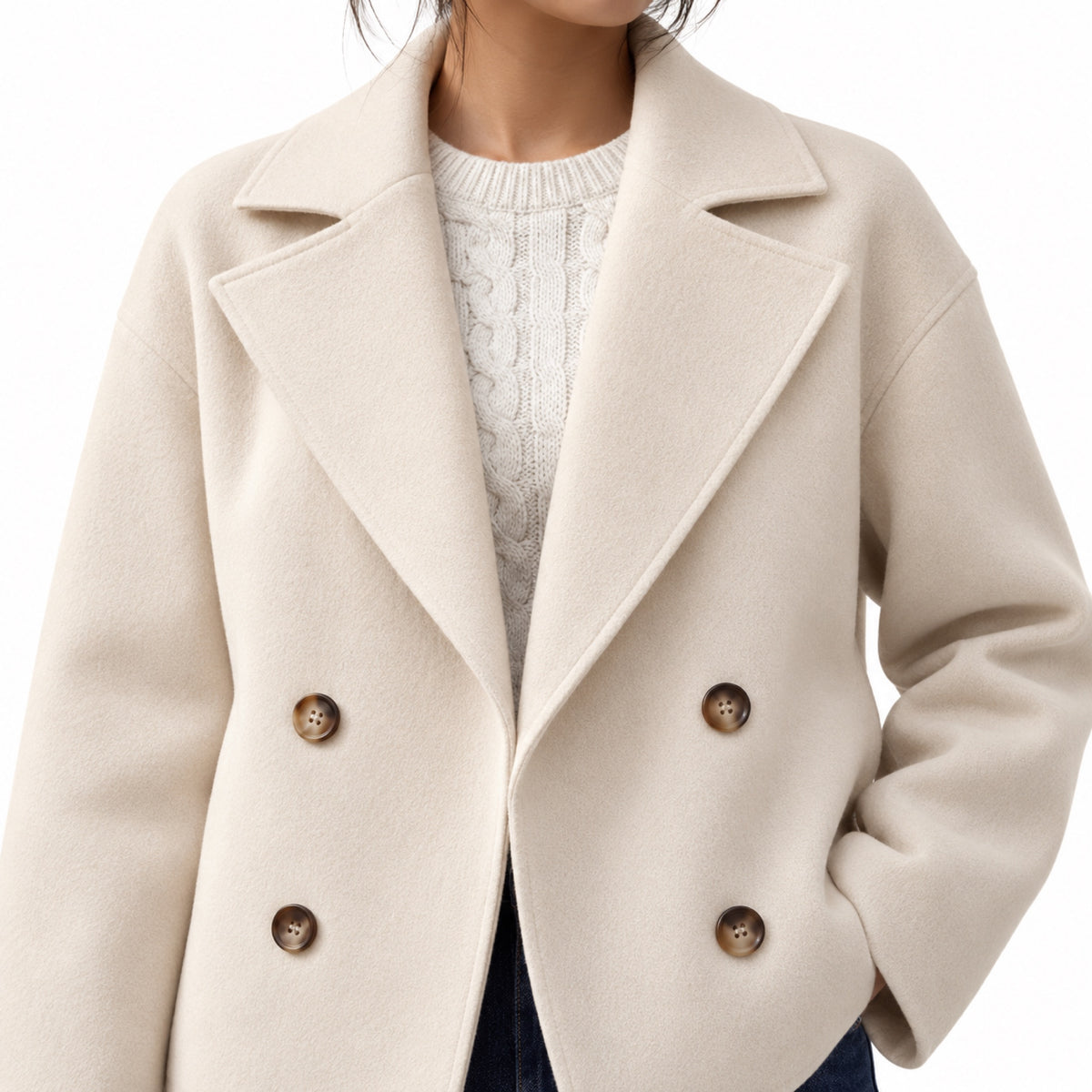 Women's Double-Breasted Jacket Notched Lapels Relaxed Fit