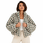 Women's Textured Grid Jacket Funnel Neck Relaxed Fit