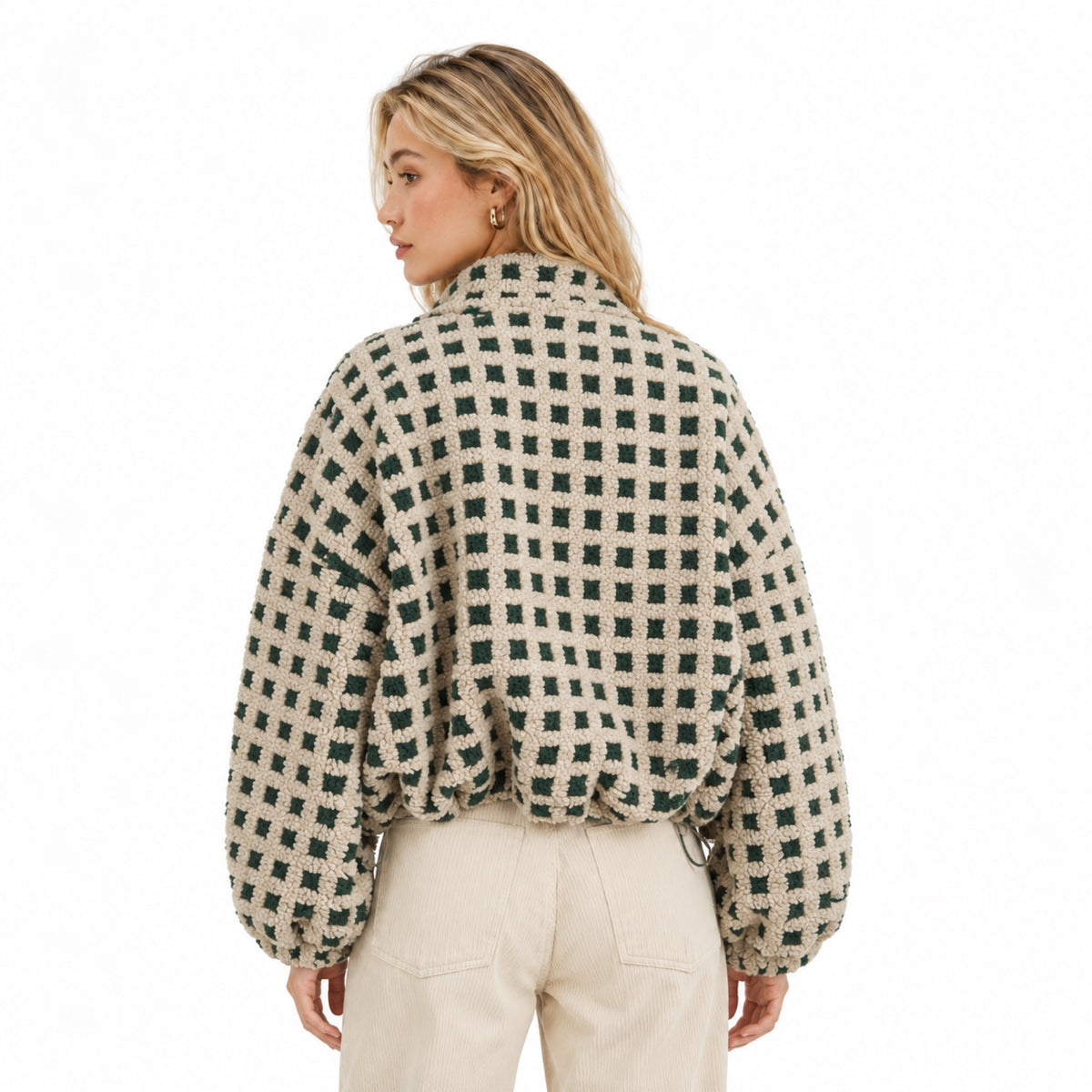 Women's Textured Grid Jacket Funnel Neck Relaxed Fit