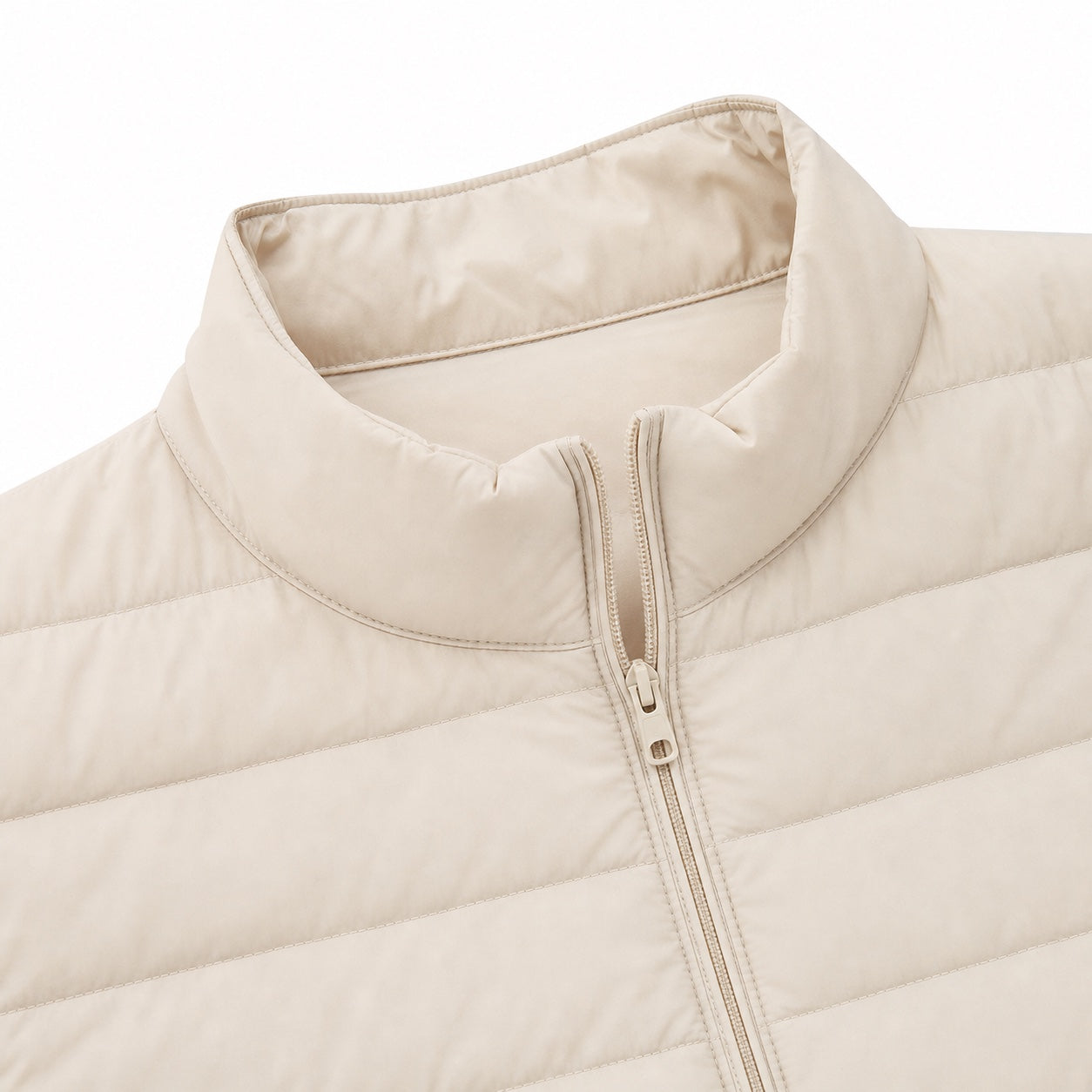 Women's Lightweight Quilted Puffer Jacket Stand Collar Regular Fit - Beige detail