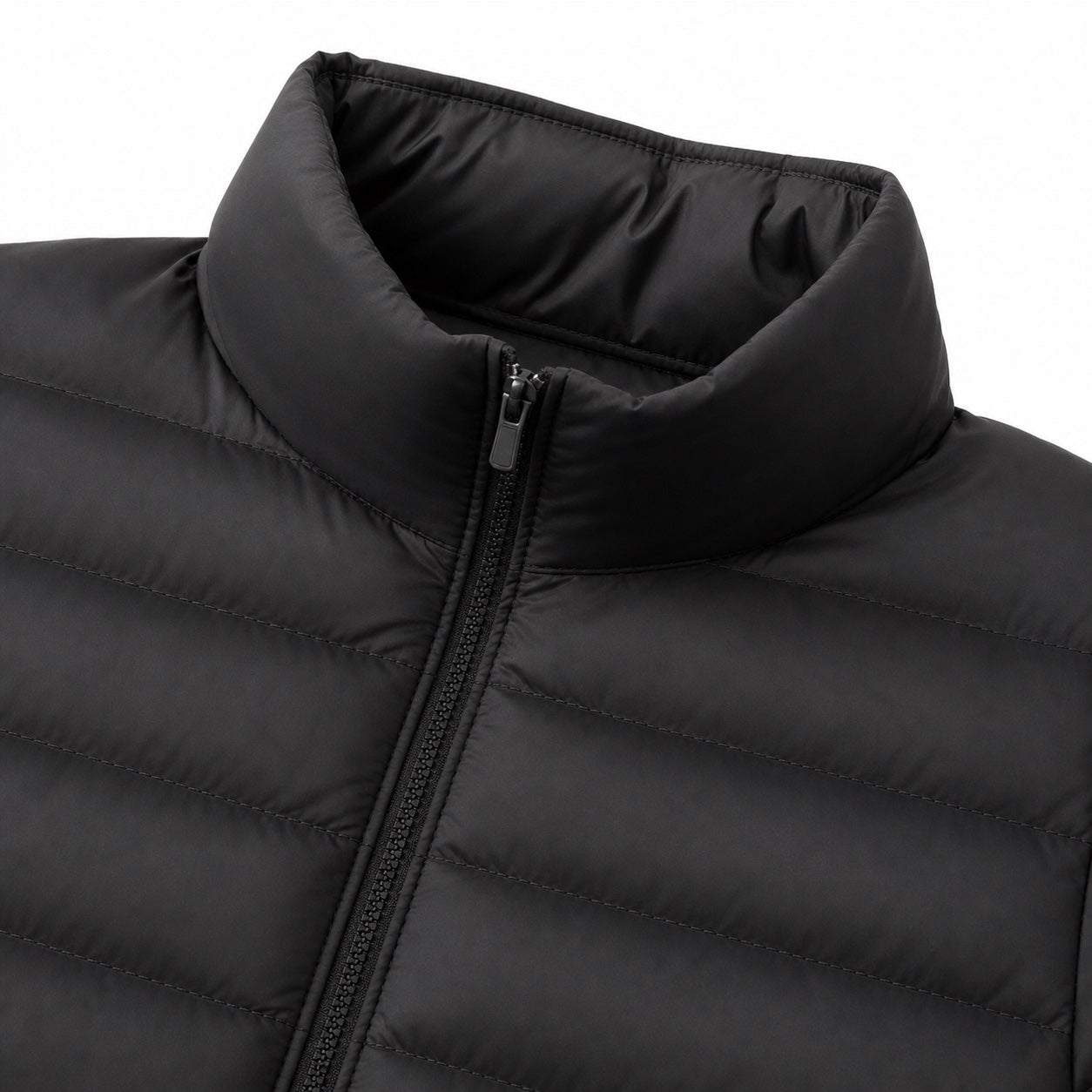 Women's Lightweight Quilted Puffer Jacket Stand Collar Regular Fit - Black detail