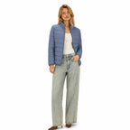 Women's Lightweight Quilted Puffer Jacket Stand Collar Regular Fit - Haze Blue front