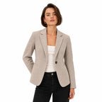 Women's Micro-Check Single-Button Blazer Tailored Fit - Apricot close front