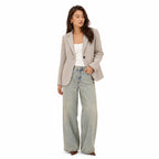 Women's Micro-Check Single-Button Blazer Tailored Fit - Apricot full front
