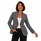 Women's Micro-Check Single-Button Blazer Tailored Fit - Black close front