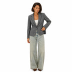 Women's Micro-Check Single-Button Blazer Tailored Fit - Black full front