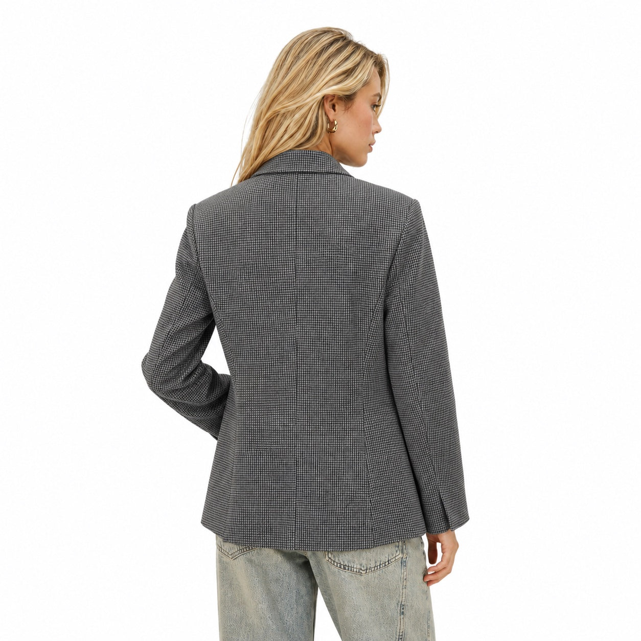 Women's Micro-Check Single-Button Blazer Tailored Fit - Black back