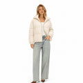 Women's Corduroy Puffer Jacket Wide Collar Relaxed Fit - Apricot front