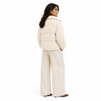 Women's Corduroy Puffer Jacket Wide Collar Relaxed Fit - Apricot back