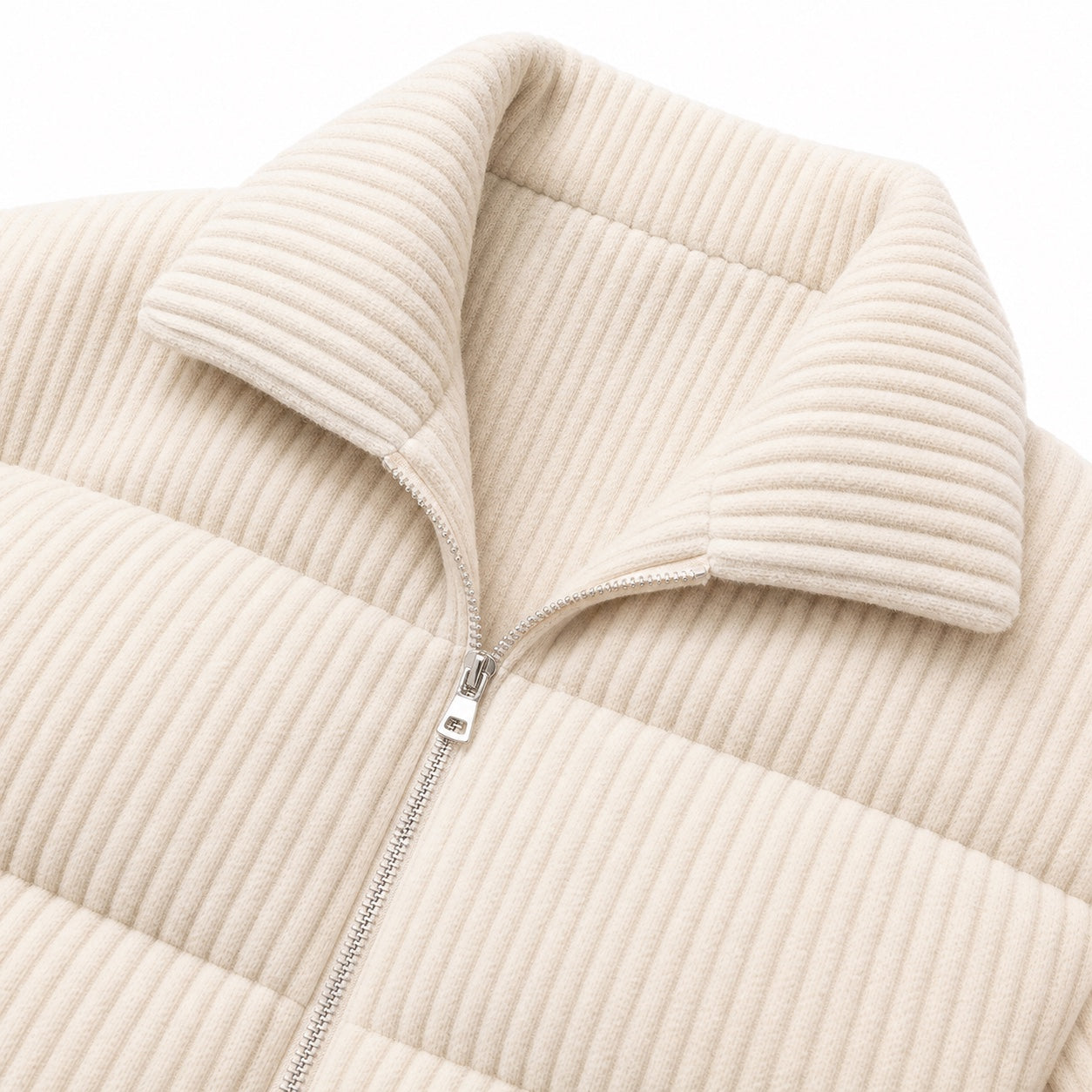 Women's Corduroy Puffer Jacket Wide Collar Relaxed Fit - Apricot detail