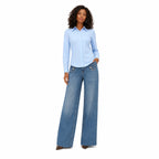 Women's Classic Button-Front Shirt Point Collar Regular Fit - Blue 