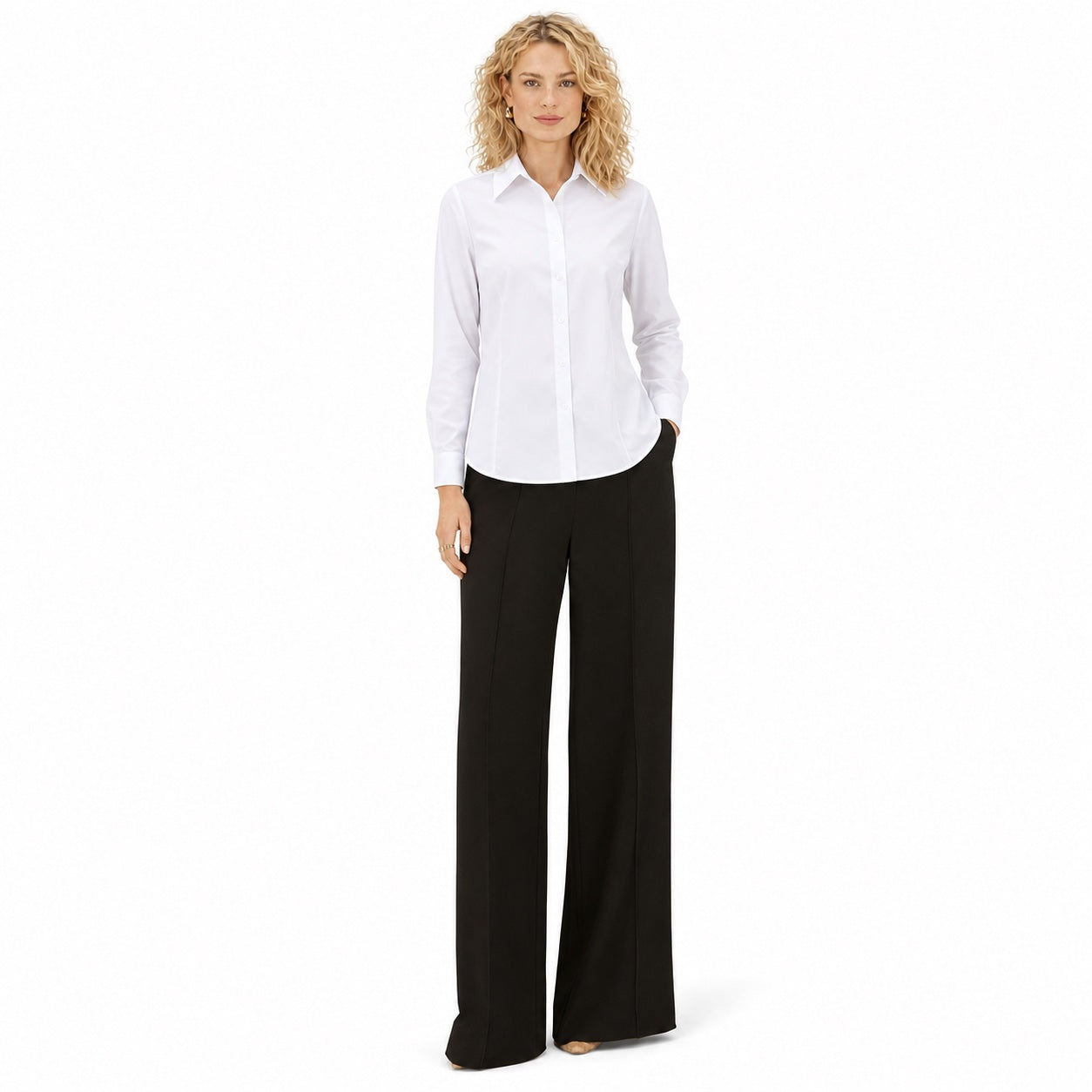 Women's Classic Button-Front Shirt Point Collar Regular Fit - White 