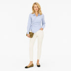 Women's Asymmetric Wrap-Front Blouse Point Collar Tailored Fit - Blue 
