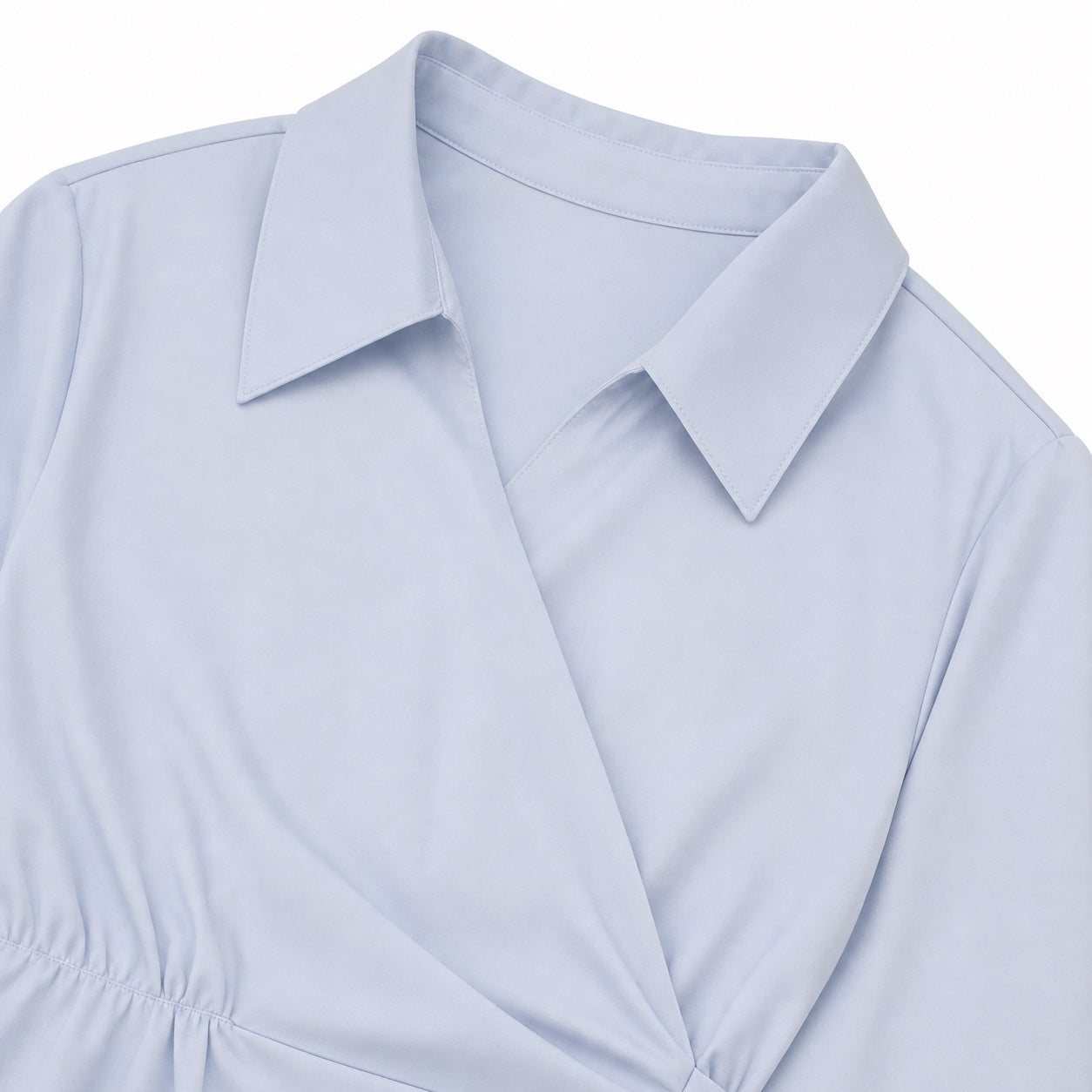 Women's Asymmetric Wrap-Front Blouse Point Collar Tailored Fit - Blue 