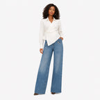 Women's Asymmetric Wrap-Front Blouse Point Collar Tailored Fit - White 