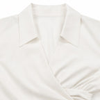 Women's Asymmetric Wrap-Front Blouse Point Collar Tailored Fit - White 