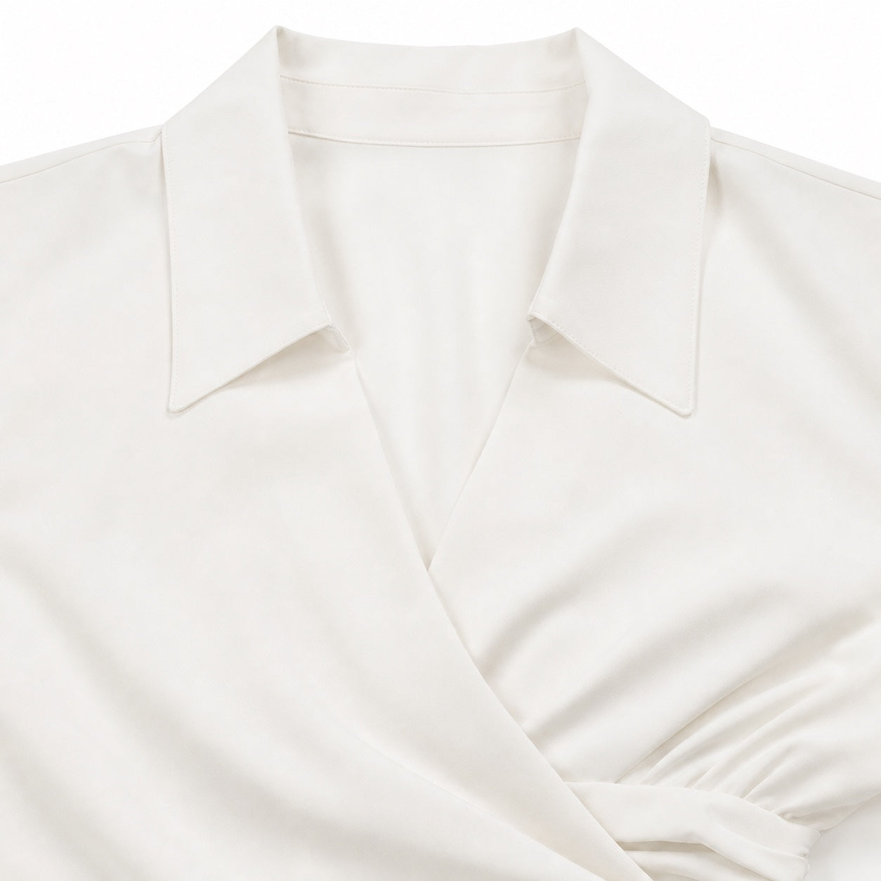 Women's Asymmetric Wrap-Front Blouse Point Collar Tailored Fit - White 