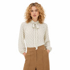 Women's Polka-Dot Tie-Neck Blouse Long Sleeve Relaxed Fit - White 