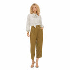 Women's Polka-Dot Tie-Neck Blouse Long Sleeve Relaxed Fit - White 