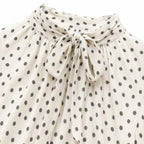 Women's Polka-Dot Tie-Neck Blouse Long Sleeve Relaxed Fit - White 