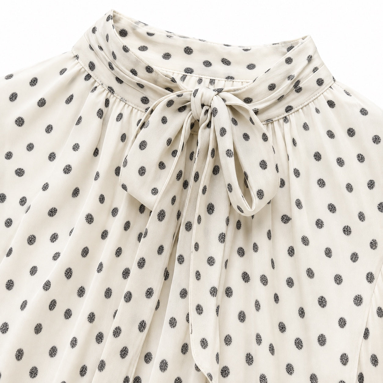 Women's Polka-Dot Tie-Neck Blouse Long Sleeve Relaxed Fit - White 