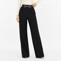 Women's High-Waisted Ring-Chain Trousers Pintuck Wide-Leg Fit - Black 
