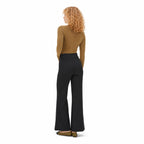 Women's High-Waisted Ring-Chain Trousers Pintuck Wide-Leg Fit - Black 