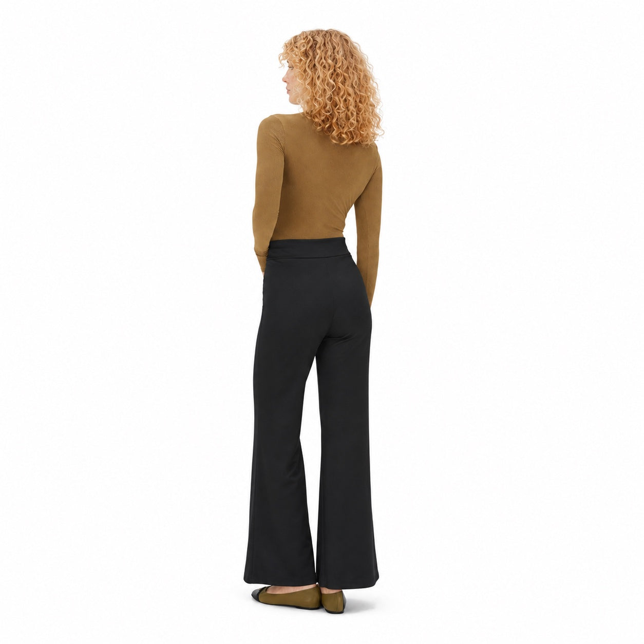 Women's High-Waisted Ring-Chain Trousers Pintuck Wide-Leg Fit - Black 