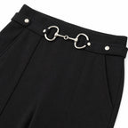 Women's High-Waisted Ring-Chain Trousers Pintuck Wide-Leg Fit - Black 