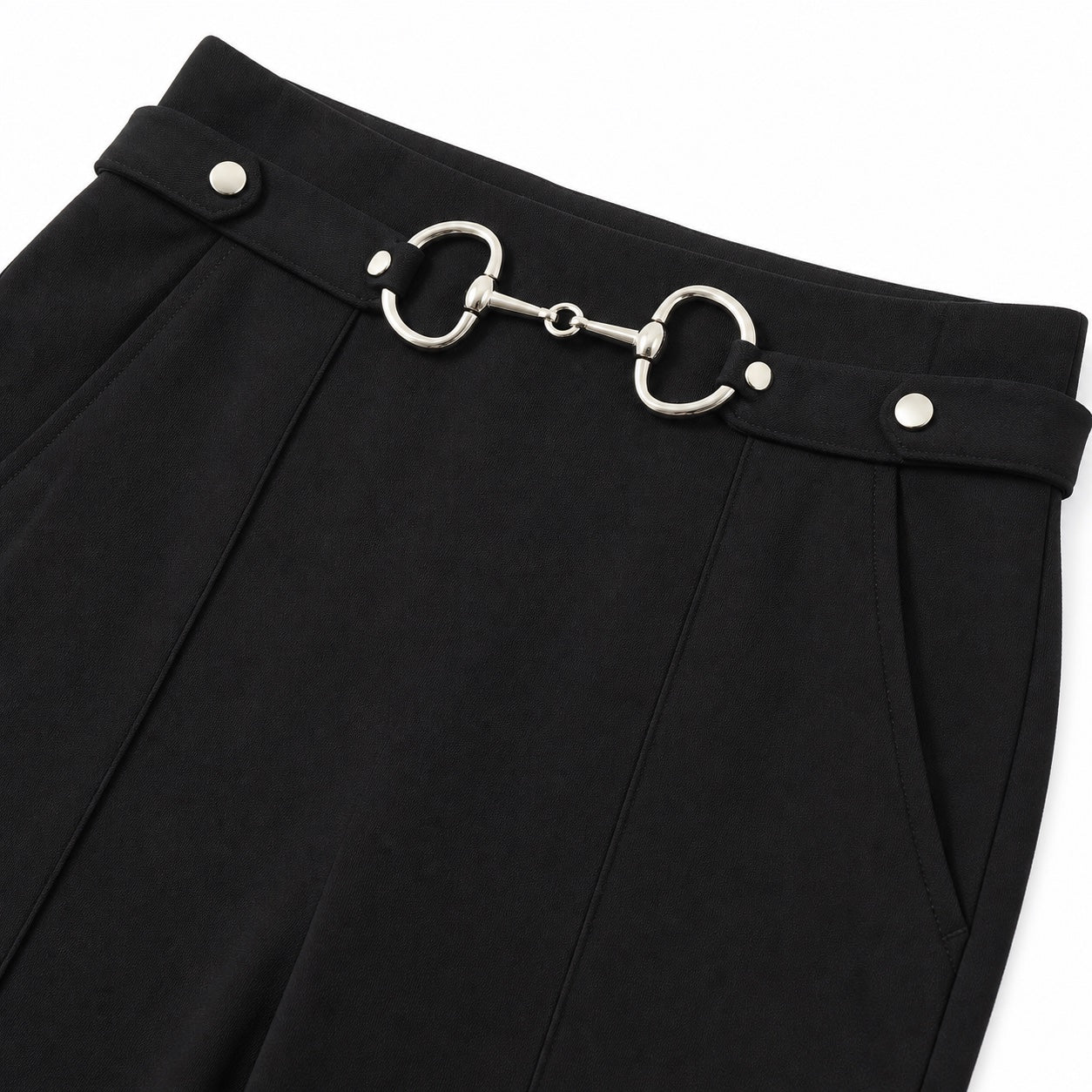 Women's High-Waisted Ring-Chain Trousers Pintuck Wide-Leg Fit - Black 
