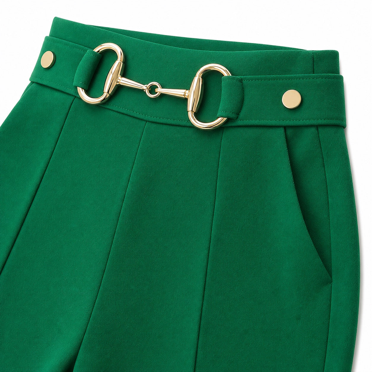 Women's High-Waisted Ring-Chain Trousers Pintuck Wide-Leg Fit - Green 