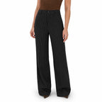 Women's Pinstripe High-Waisted Trousers Full-Length Wide-Leg Fit - Black 