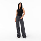 Women's Pinstripe High-Waisted Trousers Full-Length Wide-Leg Fit - Grey 