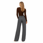 Women's Pinstripe High-Waisted Trousers Full-Length Wide-Leg Fit - Grey 
