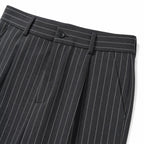 Women's Pinstripe High-Waisted Trousers Full-Length Wide-Leg Fit - Grey 