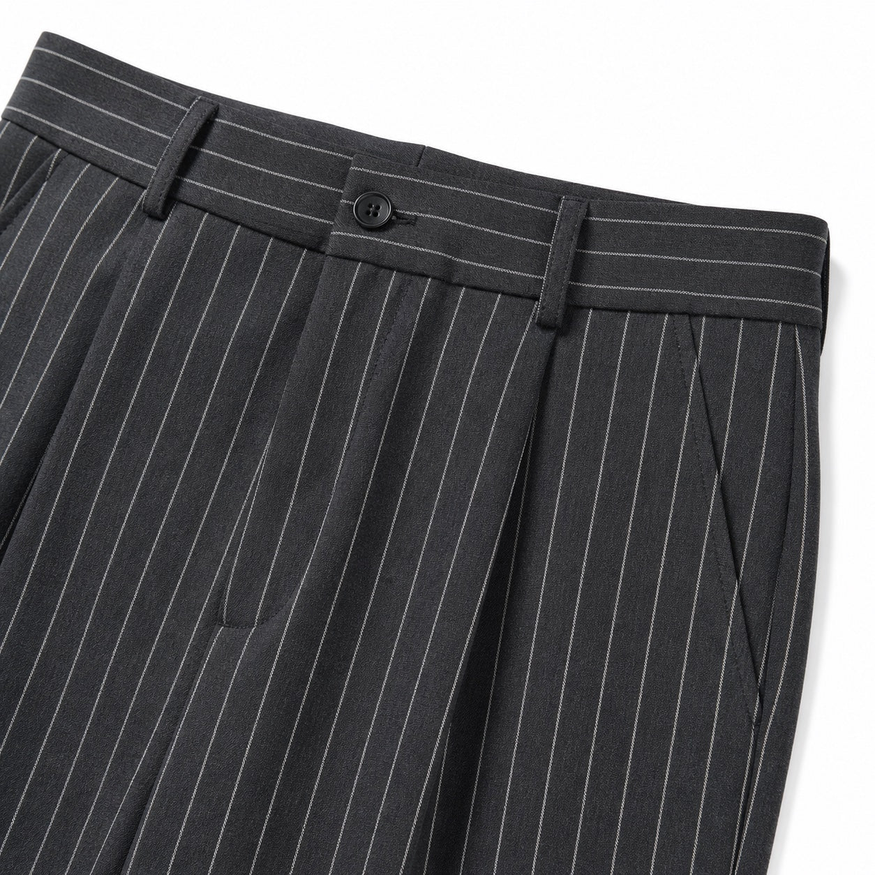Women's Pinstripe High-Waisted Trousers Full-Length Wide-Leg Fit - Grey 