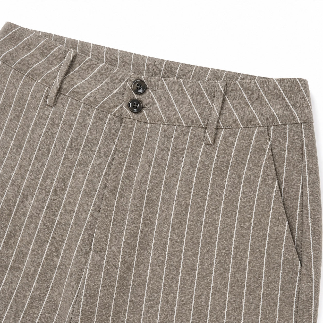 Women's Pinstripe High-Waisted Trousers Full-Length Wide-Leg Fit - Khaki 
