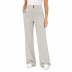 Women's Pinstripe High-Waisted Trousers Full-Length Wide-Leg Fit - Light Grey 
