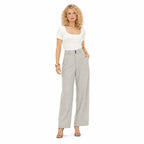Women's Pinstripe High-Waisted Trousers Full-Length Wide-Leg Fit - Light Grey 
