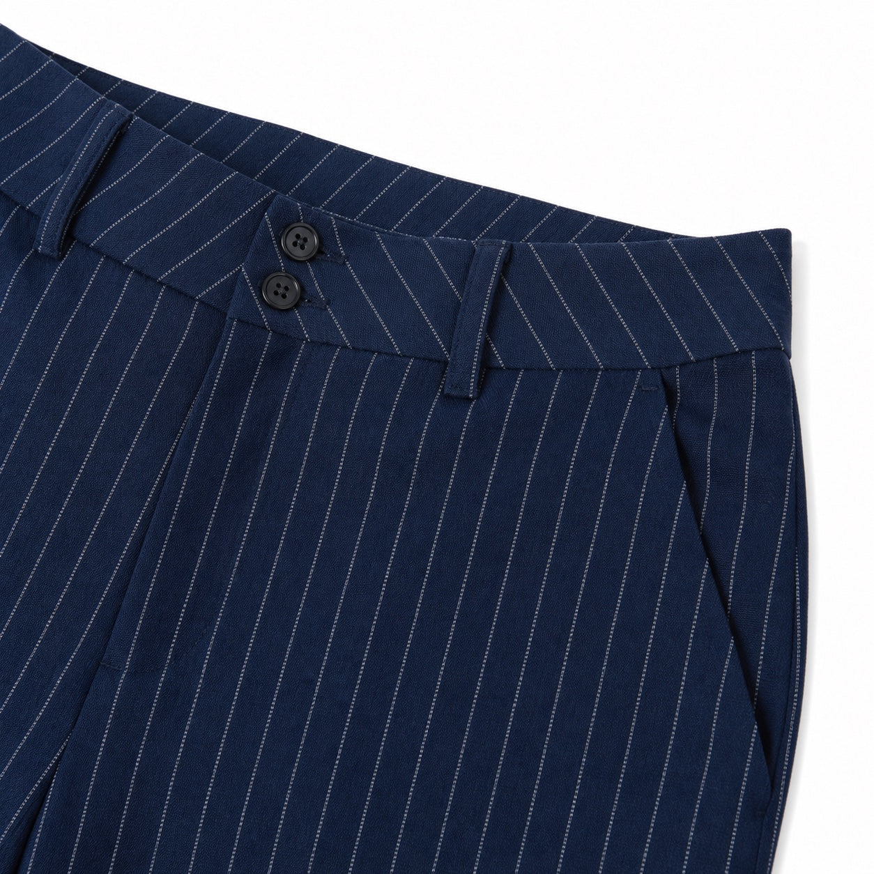 Women's Pinstripe High-Waisted Trousers Full-Length Wide-Leg Fit - Navy 