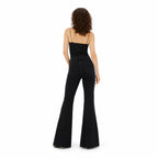 Women's Button-Detail High-Waisted Jeans Full-Length Flared Fit - Black 