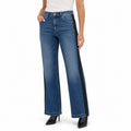 Women's Side-Stripe High-Waisted Jeans Ankle-Length Straight Fit - Navy Blue 