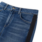Women's Side-Stripe High-Waisted Jeans Ankle-Length Straight Fit - Navy Blue 