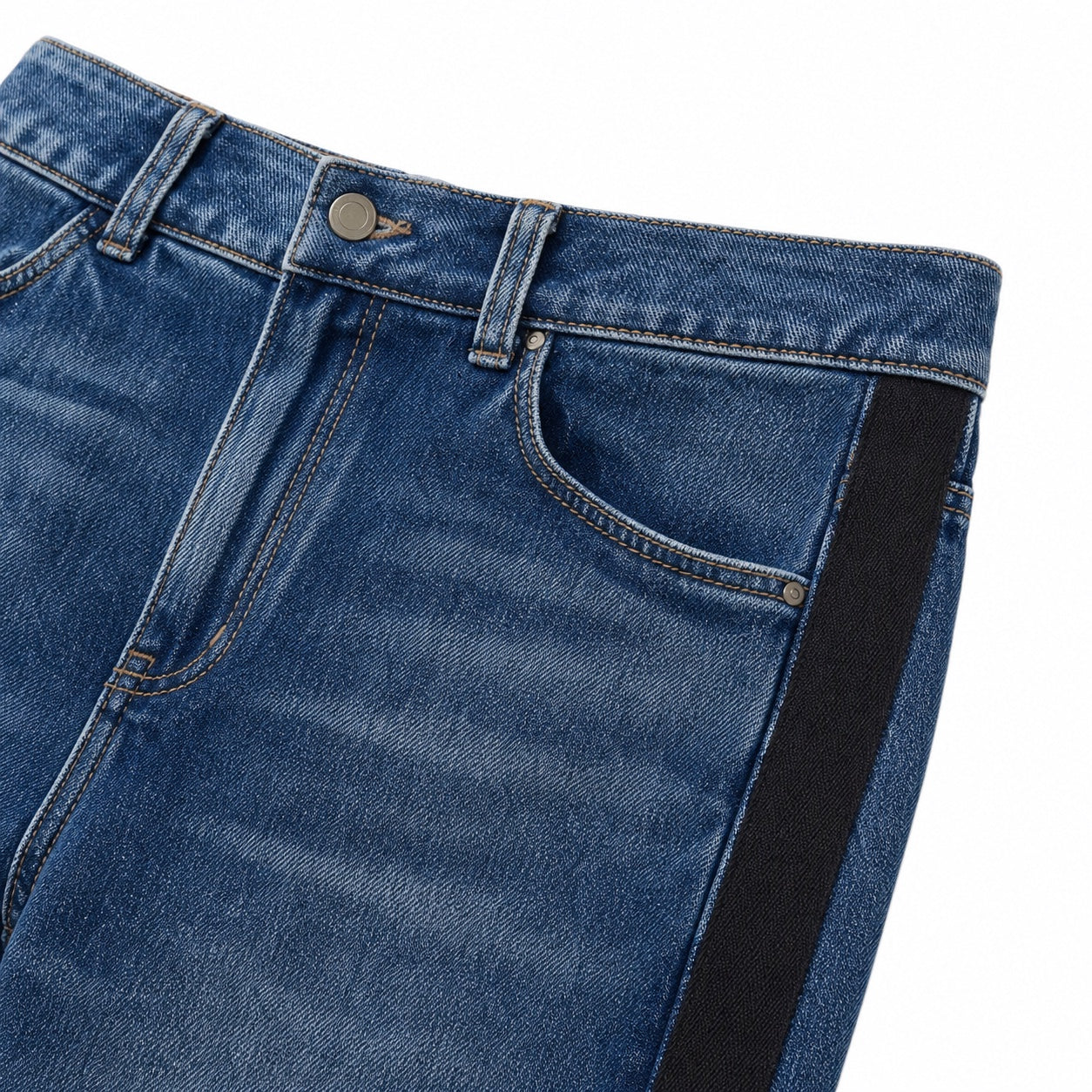 Women's Side-Stripe High-Waisted Jeans Ankle-Length Straight Fit - Navy Blue 