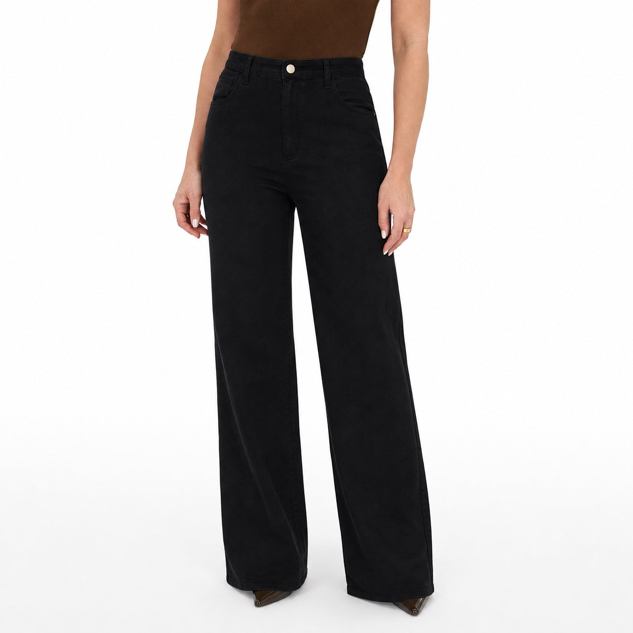 Women's High-Waisted Classic Jeans Full-Length Wide-Leg Fit - Black 