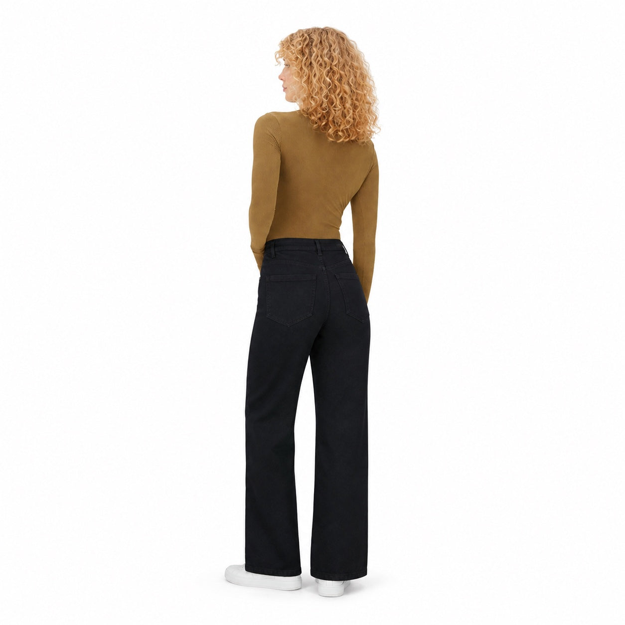 Women's High-Waisted Classic Jeans Full-Length Wide-Leg Fit - Black 
