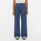 Women's High-Waisted Classic Jeans Full-Length Wide-Leg Fit - Dark Blue 