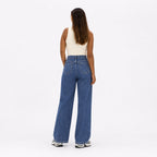 Women's High-Waisted Classic Jeans Full-Length Wide-Leg Fit - Dark Blue 